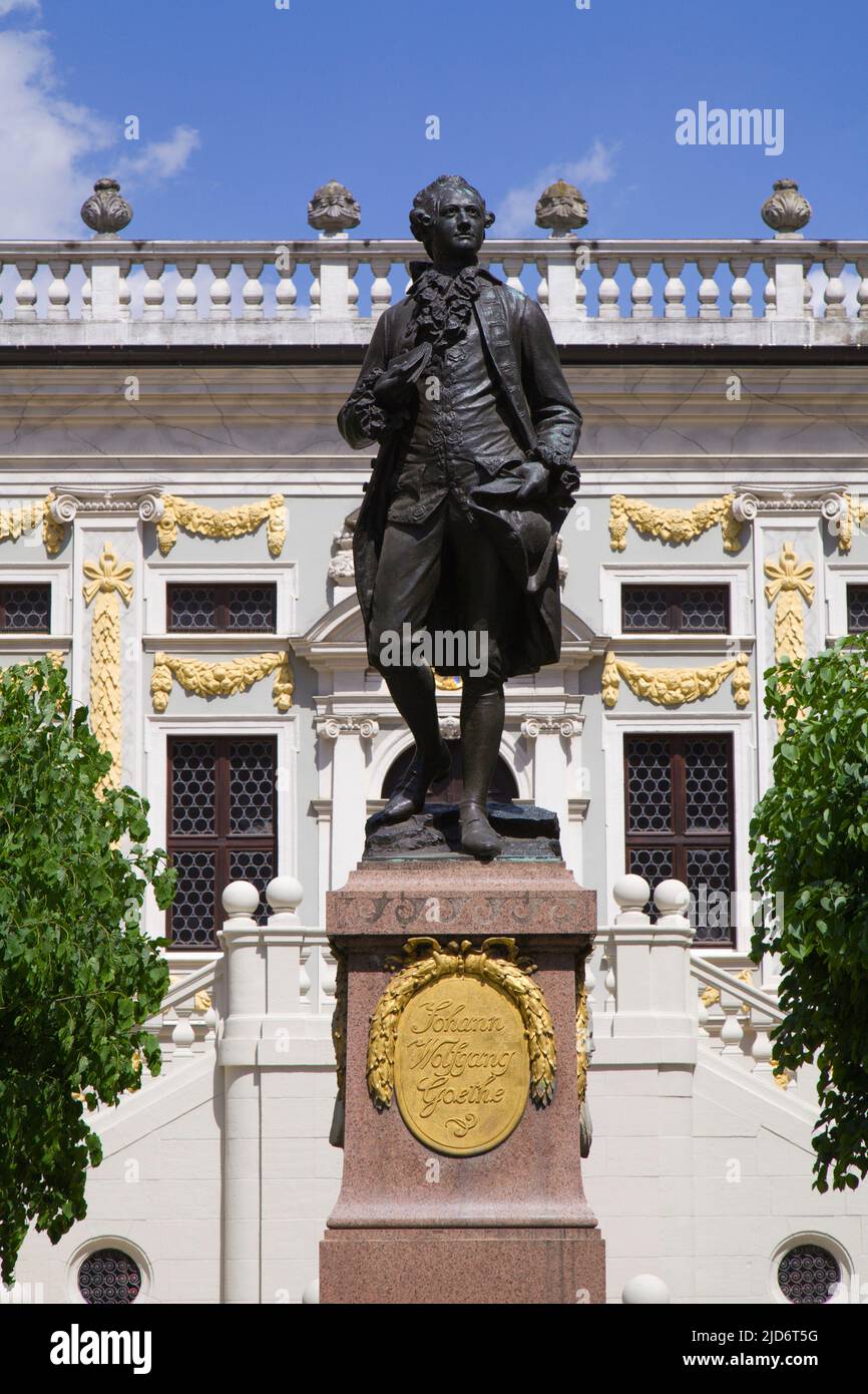 Germany, Saxony, Leipzig, Alte Börse, Johann Wolfgang Goethe, statue, Stock Photo