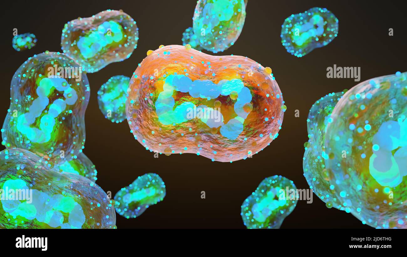 3d illustration of Monkeypox infection pandemic. monkeypox cell, symptoms or precautions, variant of smallpox, Mutated fever monkey, Virus threat Stock Photo