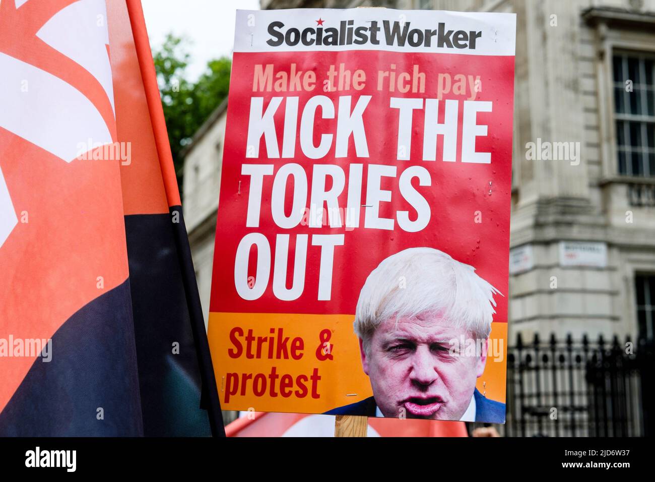 London UK, 18th May 2022. Thousands of trade union members march on the We Demand Better protest organised by the TUC against the UK government and the cost of living crisis. Anti-government placards on display throughout the protest. Stock Photo