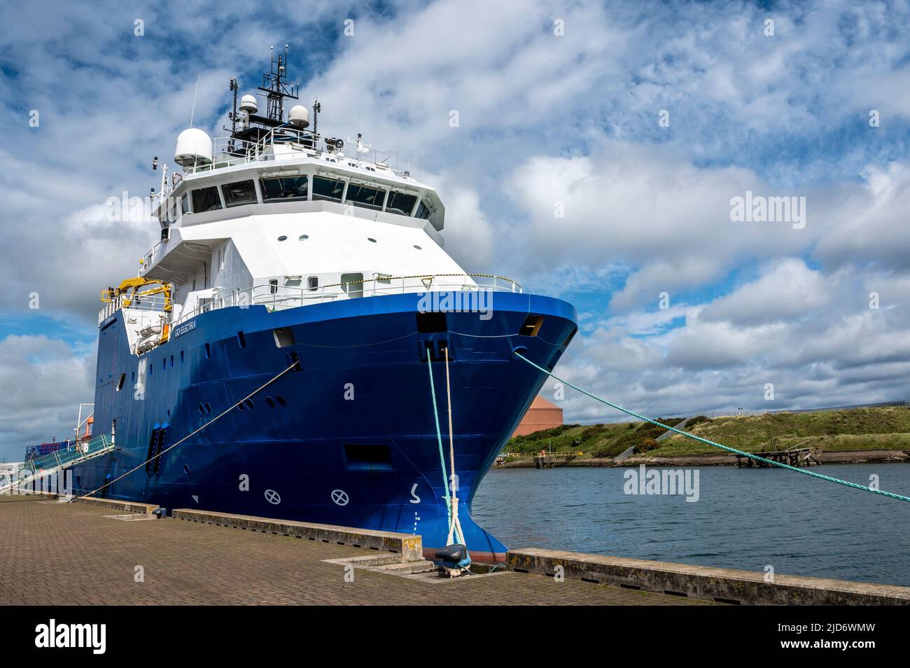 A Well Stimulation Vessel moored at Blyth Quayside, Northumberland, UK Stock Photo