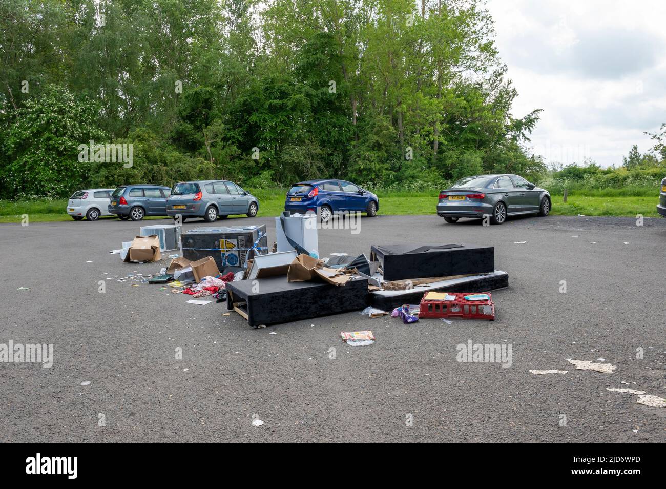 Fly Tipping at Big Waters Nature Reserve, Northumberland UK Stock Photo