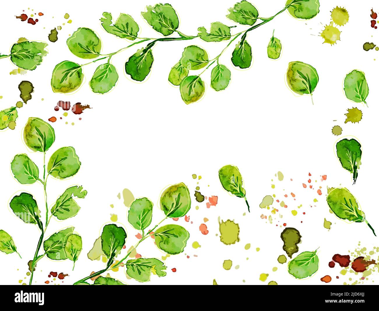 Green background with watercolor leaves. Vector illustration Stock ...