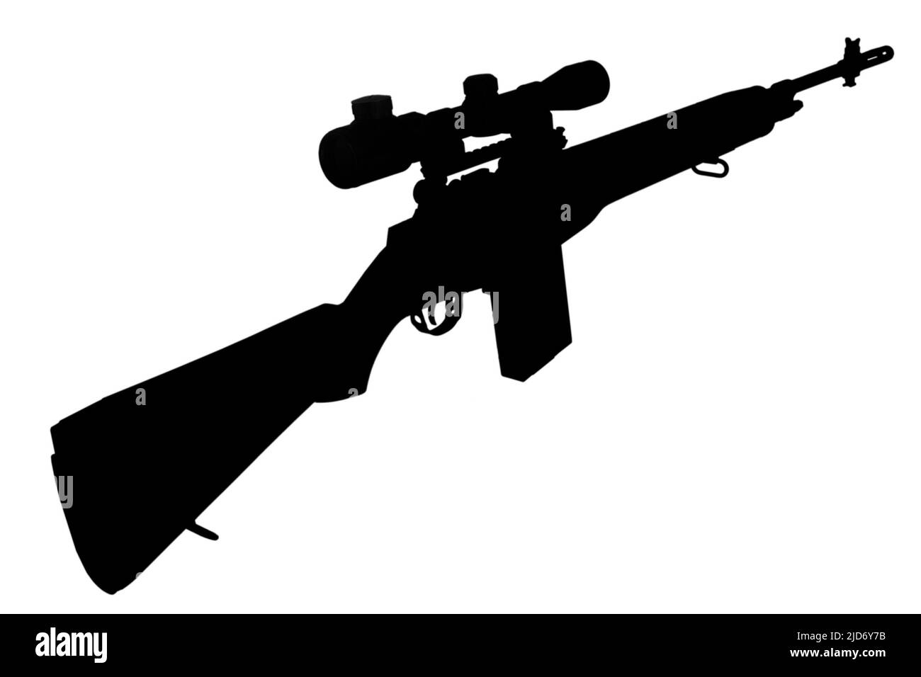M14 based sniper rifle black silhouette Stock Photo