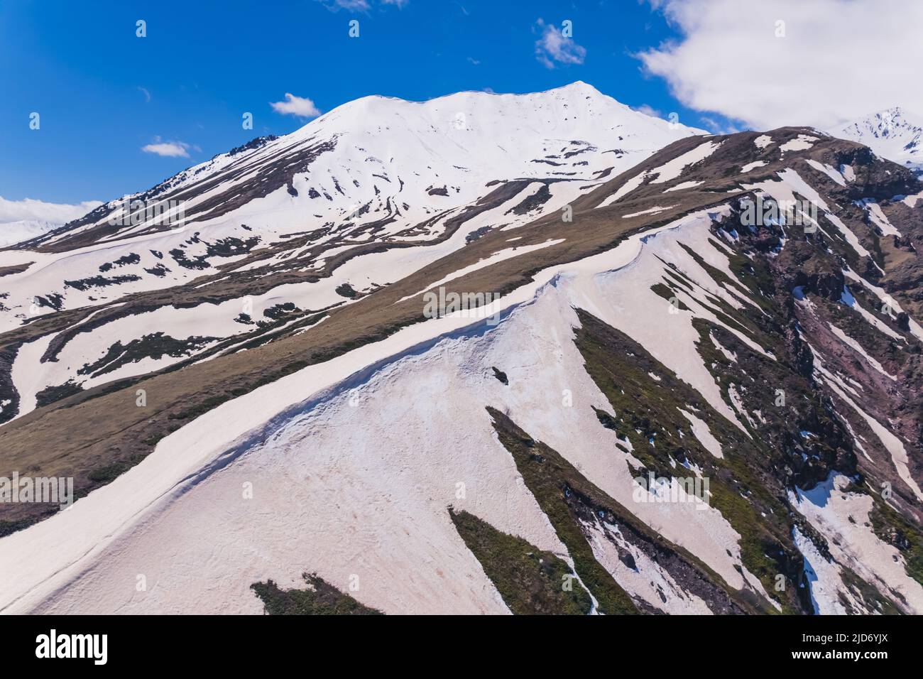 closeup view of a snowcapped mountain, Kazbegi, Georgia. High quality photo Stock Photo