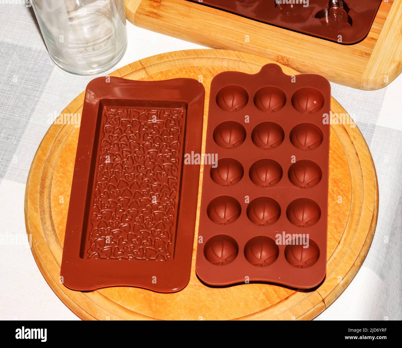Silicone molds for shaping chocolate and sweets. Stock Photo