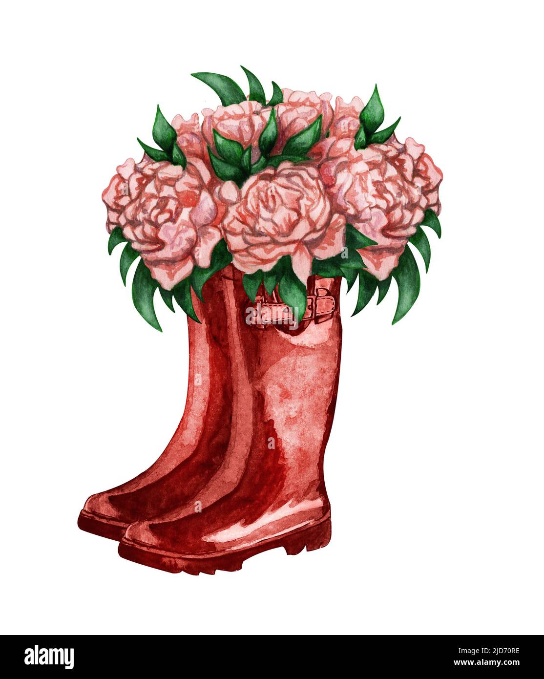 Watercolor wellies with flowers illustration in provence style. Rubber ...