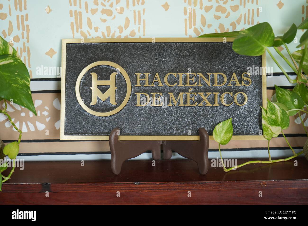 Haciendas from Mexico XIX Century. Metal Plate with letters Stock Photo