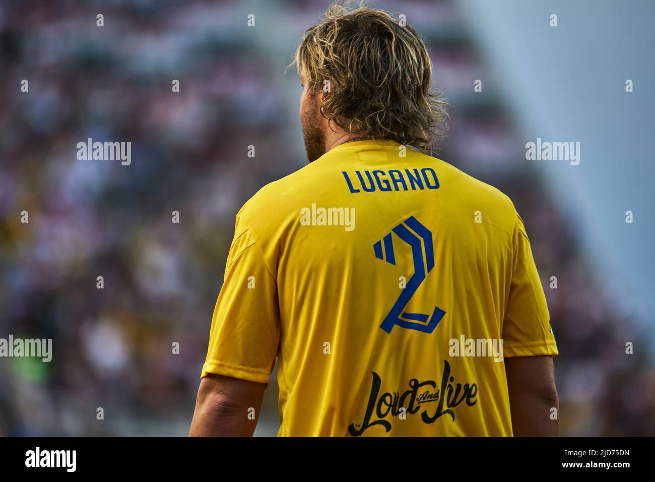 Fort Lauderdale, FL, USA. 18th June 2022. 2R - Diego Lugano - Former Uruguayan national team player during soccer match The Beautiful Game by R10 and RC3 owned global soccer football icons and Brazilian duo Ronaldinho and Roberto Carlos at DRV Pink Stadium in Florida, USA. Credit: Yaroslav Sabitov/YES Market Media/Alamy Live News. Stock Photo