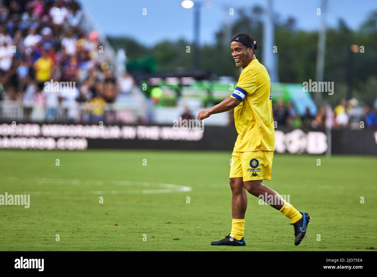 Fort Lauderdale FL USA. 18th June 2022. 10R Ronaldinho Former Brazilian national team player during soccer match The Beautiful Game by R10 and RC3 owned global soccer football icons and