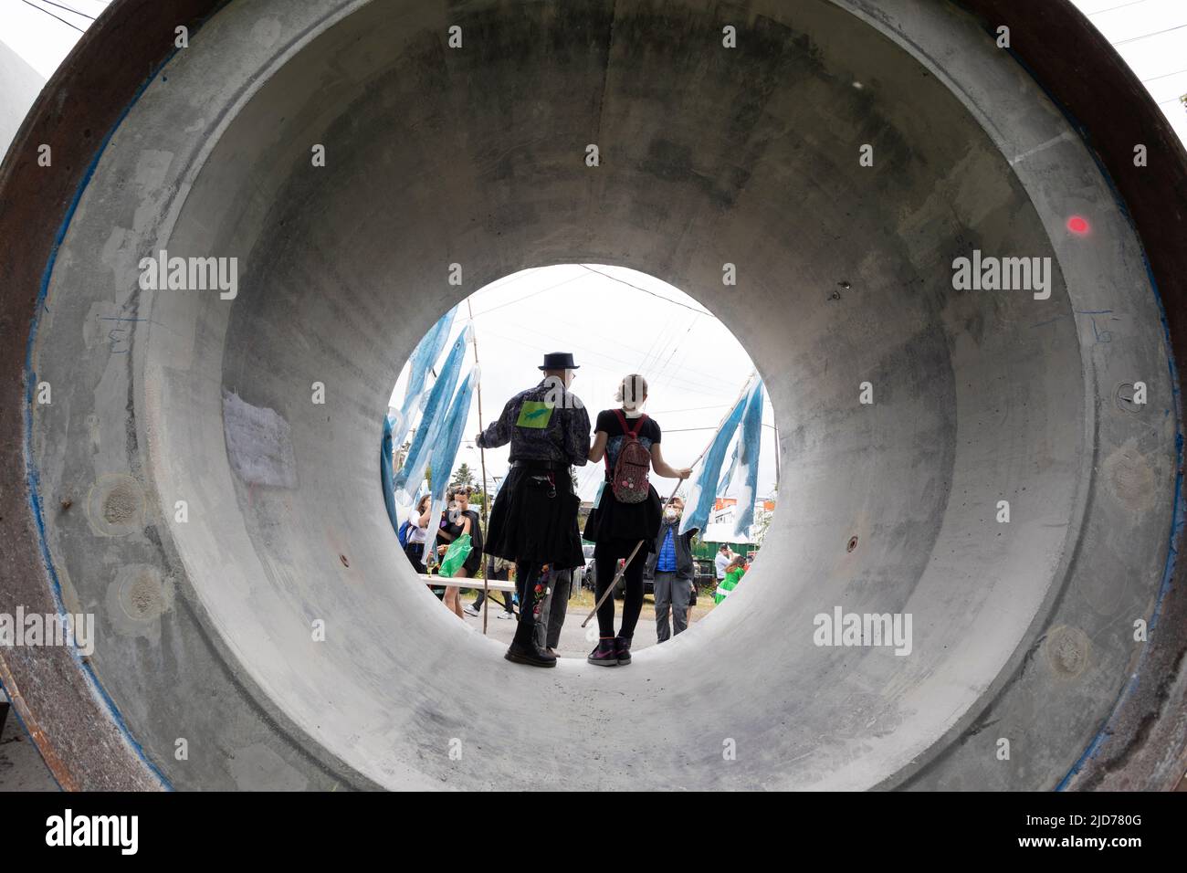 Seattle, Washington, USA. 18th June, 2022. Participants pose for a photo in an unfinished culvert at the Fremont Solstice Parade. The iconic, annual parade returned after a three-year hiatus due to the coronavirus pandemic. Credit: Paul Christian Gordon/Alamy Live News Stock Photo