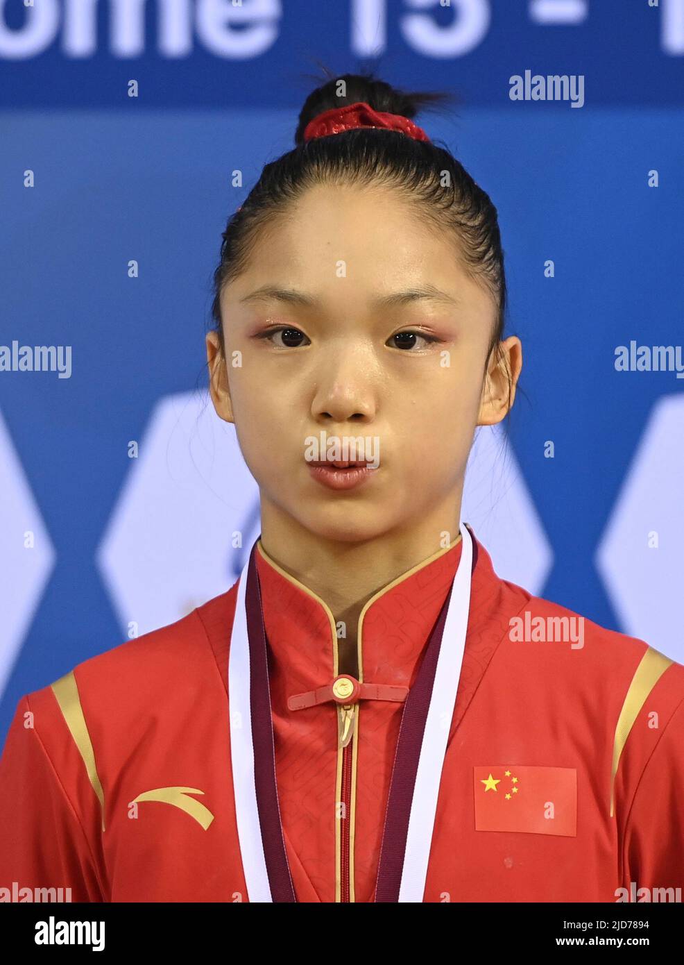 Doha. 18th June, 2022. Gold medalist Wu Ran of China attends the ...