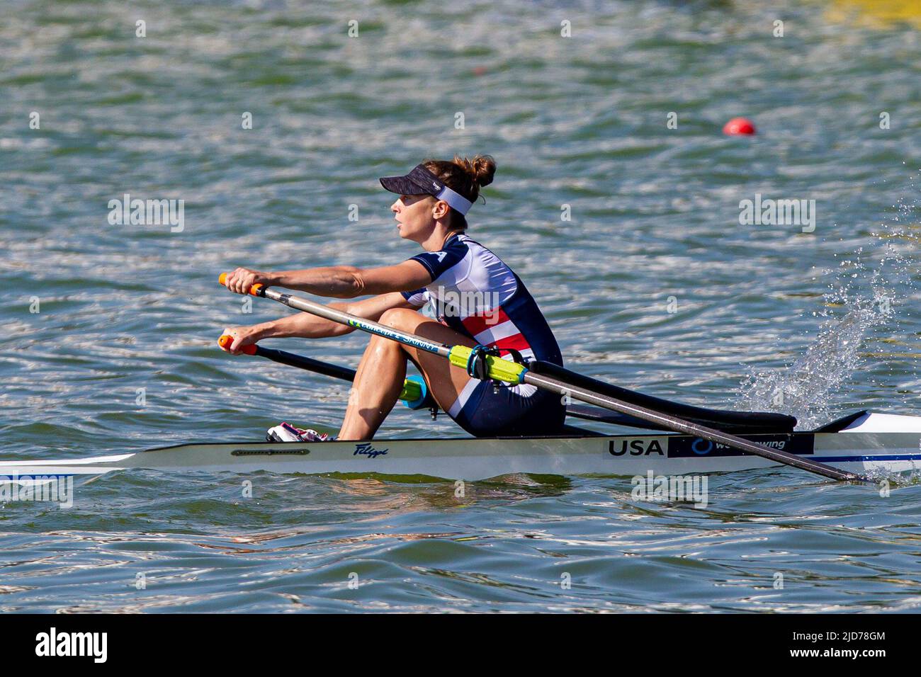 Poznan, Poland. 18th June, 2022. Mary Jones of the United States competes  during Lightweight Women's Single Sculls final of the 2022 World Rowing Cup  II on Lake Malta in Poznan, Poland, June