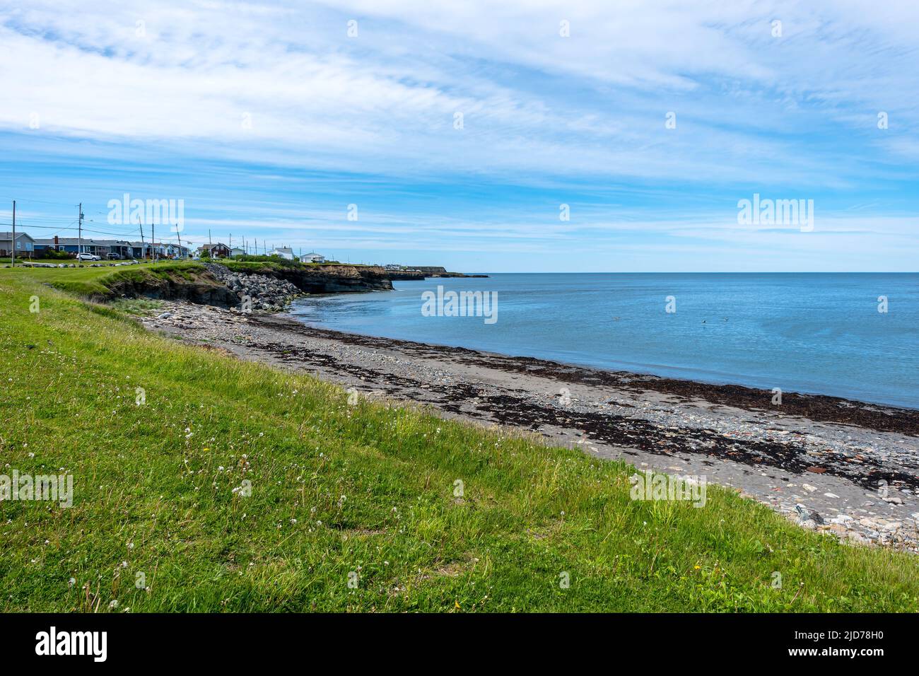 Small stretch of rocky beach in Glace Bay Nova Scotia.  Glace Bay has a rich history in coal mining and the fishing industry dating back to the 16th c Stock Photo