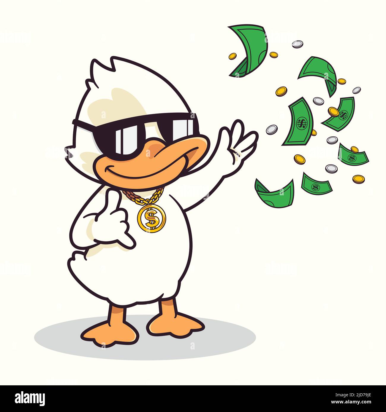 Cool Rich Duck throwing money and coins Stock Vector