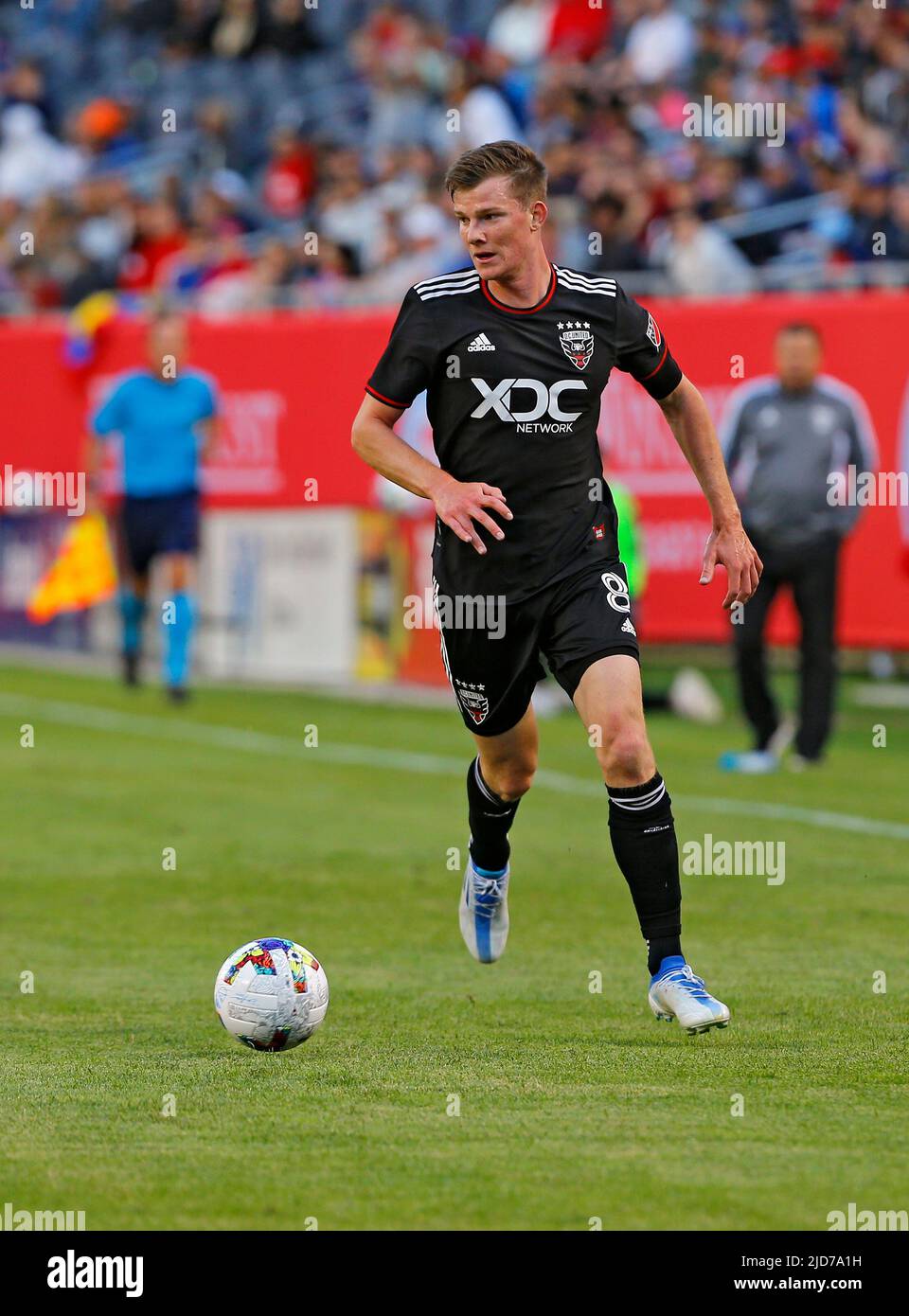 Chicago, USA, 18 June 2022.  MLS DC United's Chris Durkin handles the ball against the Chicago Fire FC during a match at Soldier Field in Chicago, IL, USA. Credit: Tony Gadomski / All Sport Imaging / Alamy Live News Stock Photo