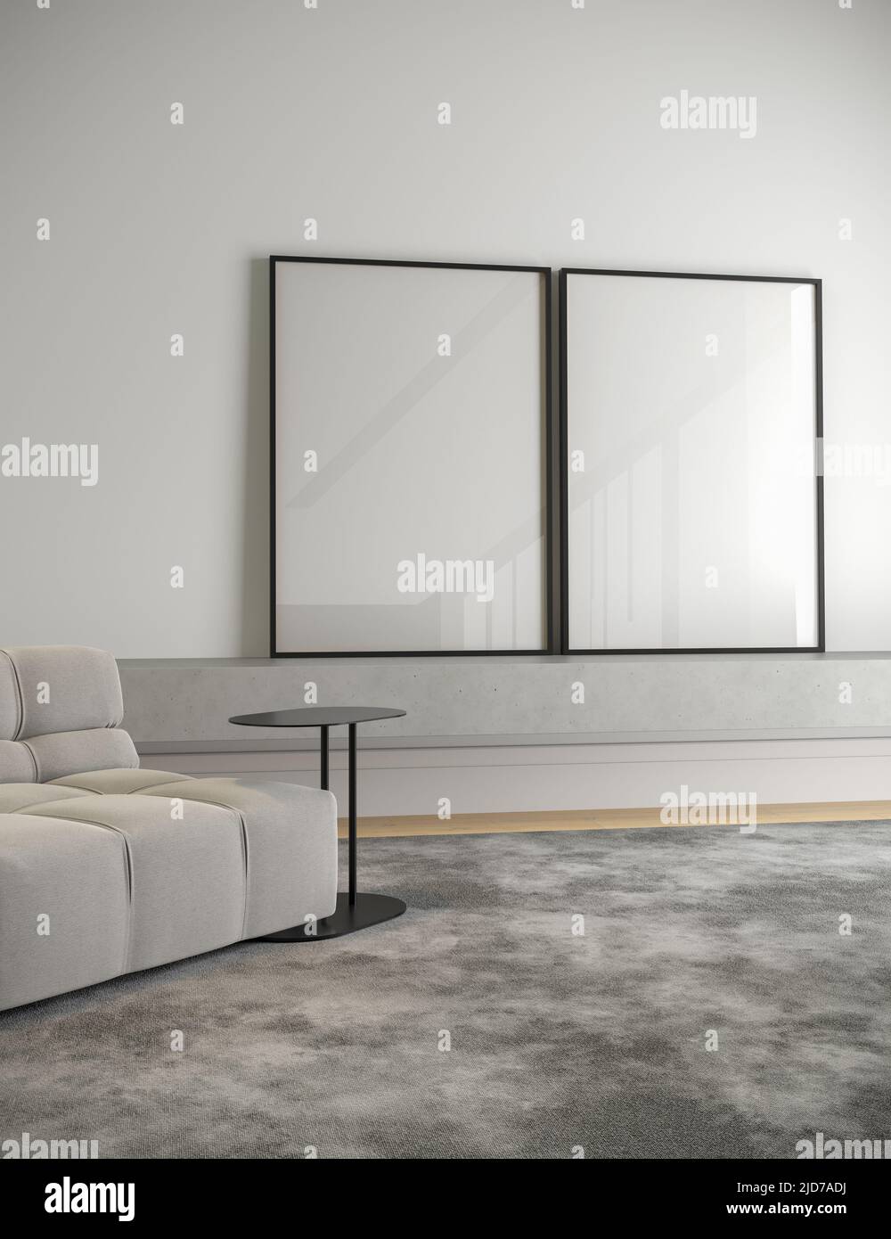 View of Minimalist composition of living room interior with design green ...