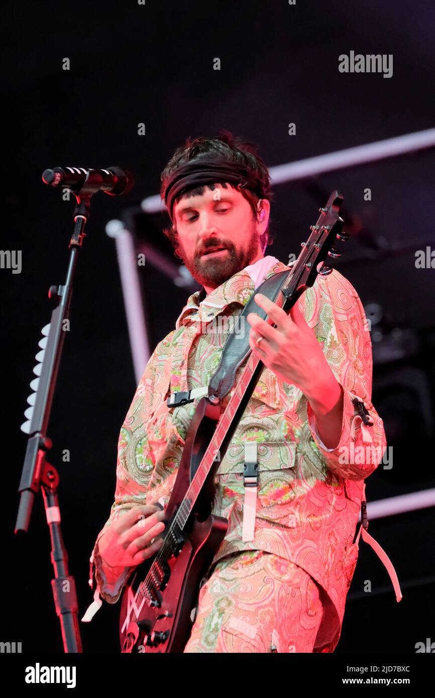 Newport, UK. 18th June, 2022. British singer songwriter and guitarist Sergio Pizzorno, front man British indie rock band Kasabian, winners of the 2010 and 2014 Q Awards 'Best Act in the World Today' performing live on stage at the Isle of Wight Festival, Seaclose Park. (Photo by Dawn Fletcher-Park/SOPA Images/Sipa USA) Credit: Sipa USA/Alamy Live News Stock Photo