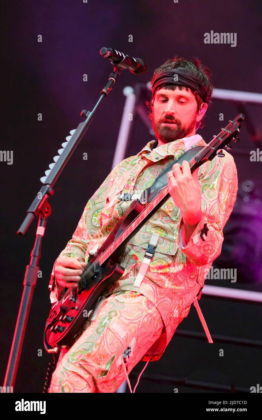 Newport, UK. 18th June, 2022. British singer songwriter and guitarist Sergio Pizzorno, front man British indie rock band Kasabian, winners of the 2010 and 2014 Q Awards 'Best Act in the World Today' performing live on stage at the Isle of Wight Festival, Seaclose Park. (Photo by Dawn Fletcher-Park/SOPA Images/Sipa USA) Credit: Sipa USA/Alamy Live News Stock Photo