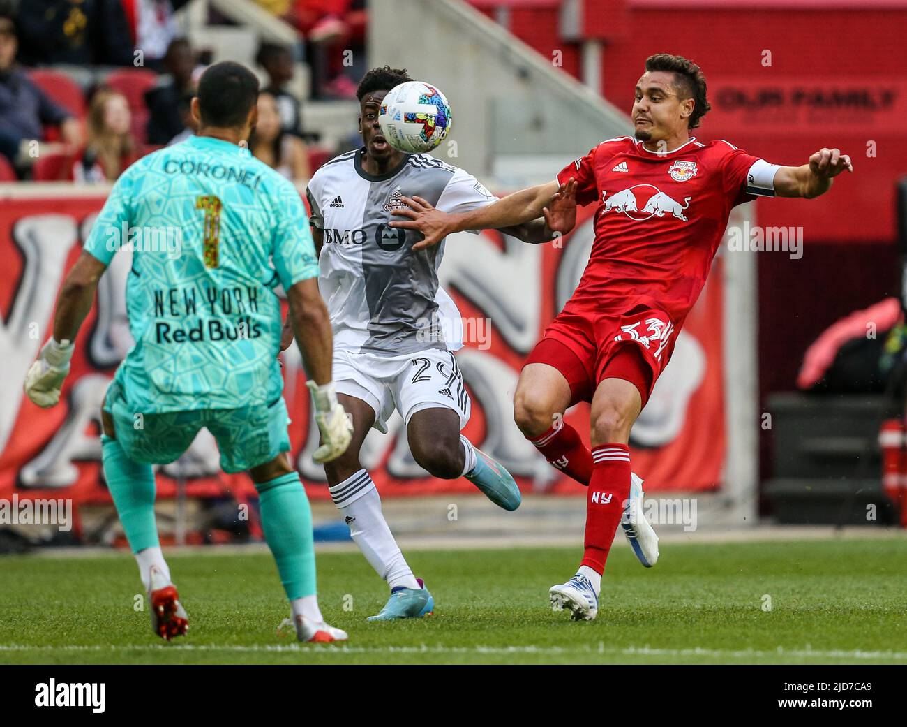 Harrison, NJ, USA. 18th June, 2022. New York Red Bulls midfielder Aaron ...