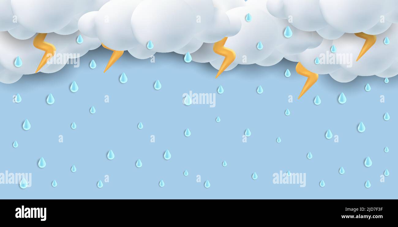 3D monsoon season rainfall with thunder background Stock Vector