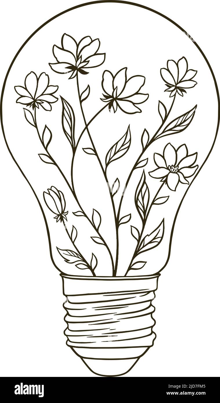 light bulb decorated with flowers. Vector illustration Stock Vector