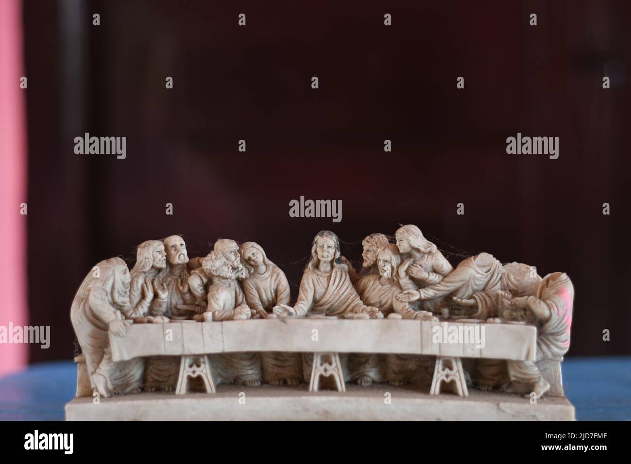 The last supper of Jesus. Beautiful Italian artwork on the table Stock Photo