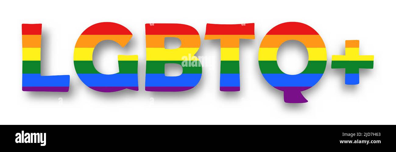LGBTQ+ alphabet with rainbow flag design on white isolated background . Sexual orientation concept . Vector illustration . Stock Vector