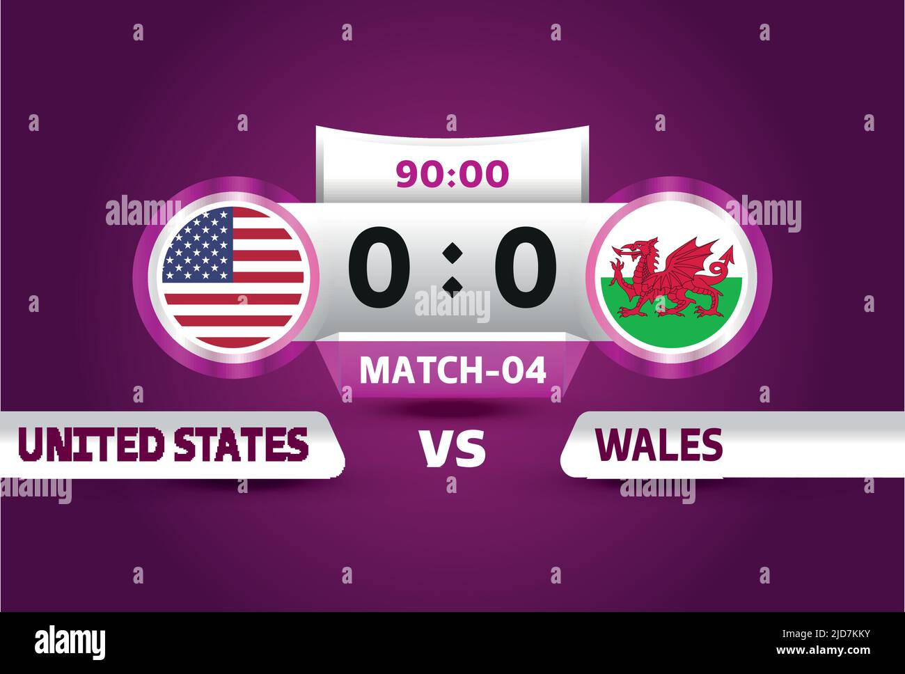 united states vs wales, world Football 2022, Group B. World Football Competition championship match versus teams intro sport background, championship Stock Vector