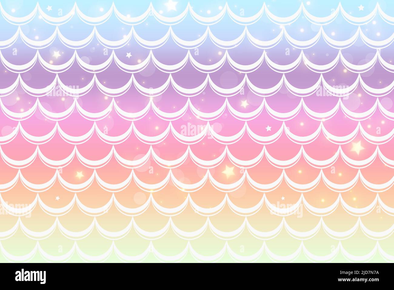 Pastel background with mermaid scales and magic stars. Pattern with tail on gradient. Marine underwater backdrop. Vector Stock Vector