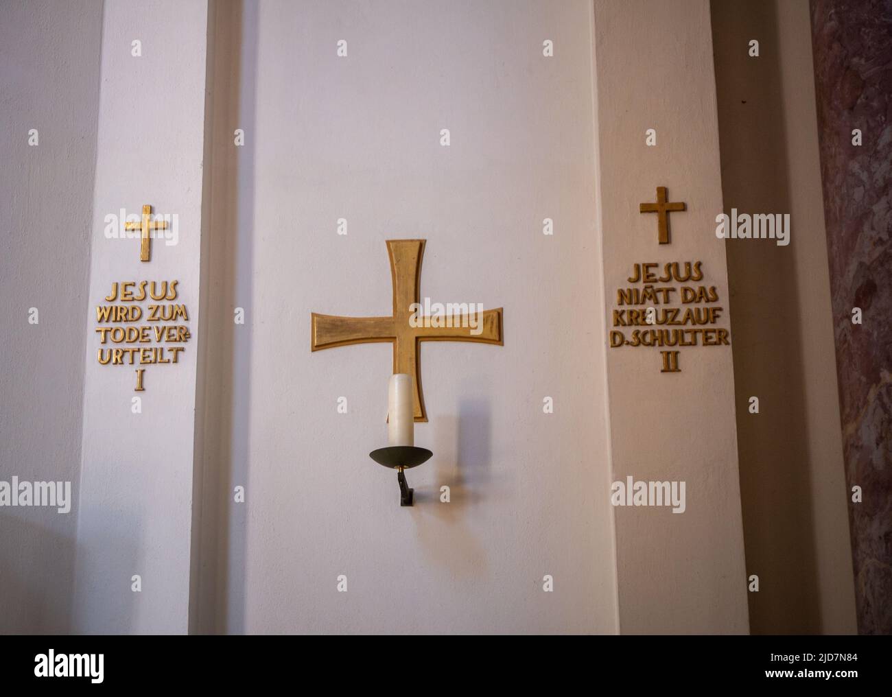 Stations of the cross in german inside a church Stock Photo