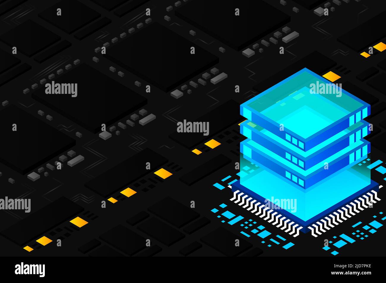 Artificial intelligence micro chip illustration. Quantum computing. PC ...
