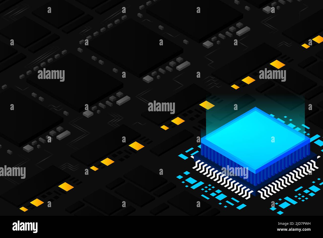 Artificial intelligence micro chip illustration. Quantum computing. PC ...
