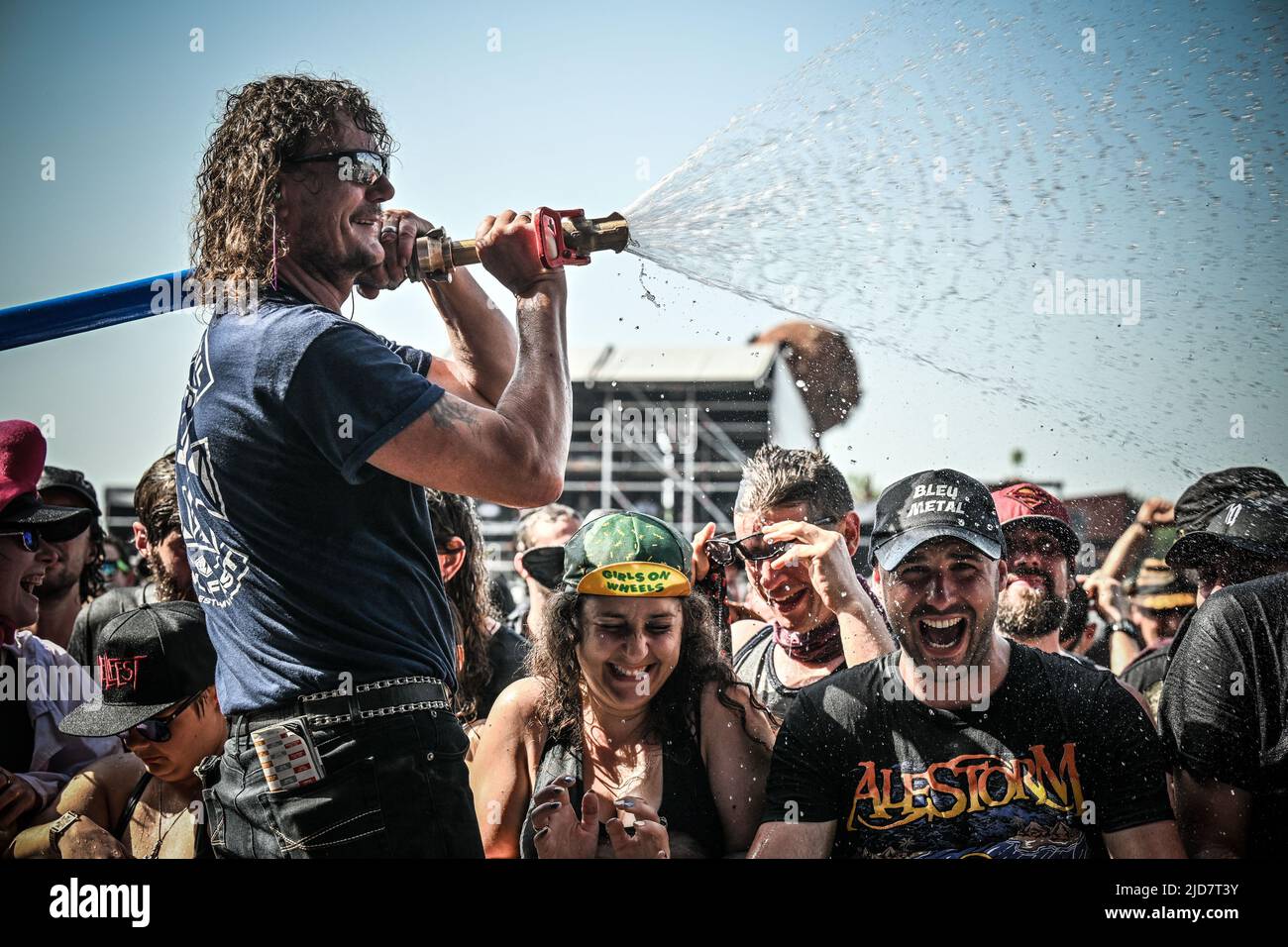 Clisson, France. 18th June 2022. Steel Panther performing on live on stage  during day 2 of Hellfest Open Air Festival, in Clisson, France on June 18,  2022. Photo by Julien Reynaud/APS-Medias/ABACAPRESS.COM Credit: