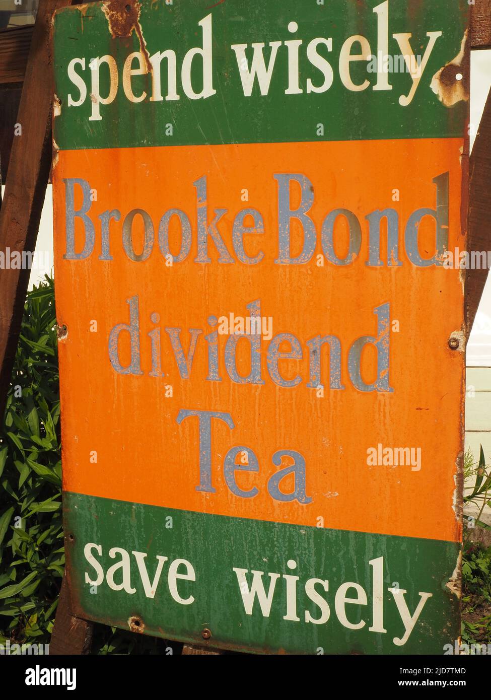 Vintage metal Brooke Bond advertising sign at Bitton Station on the Avon Valley heritage railway, June 2022. Stock Photo