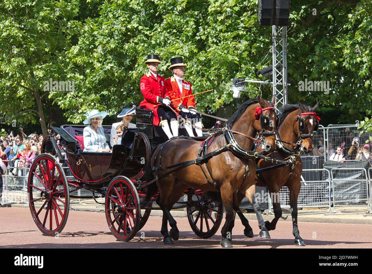 Camilla Duchess of Cornwall Catherine, Duchess of Cambridge and Princess Charlotte, trooping the colour 2022 Stock Photo