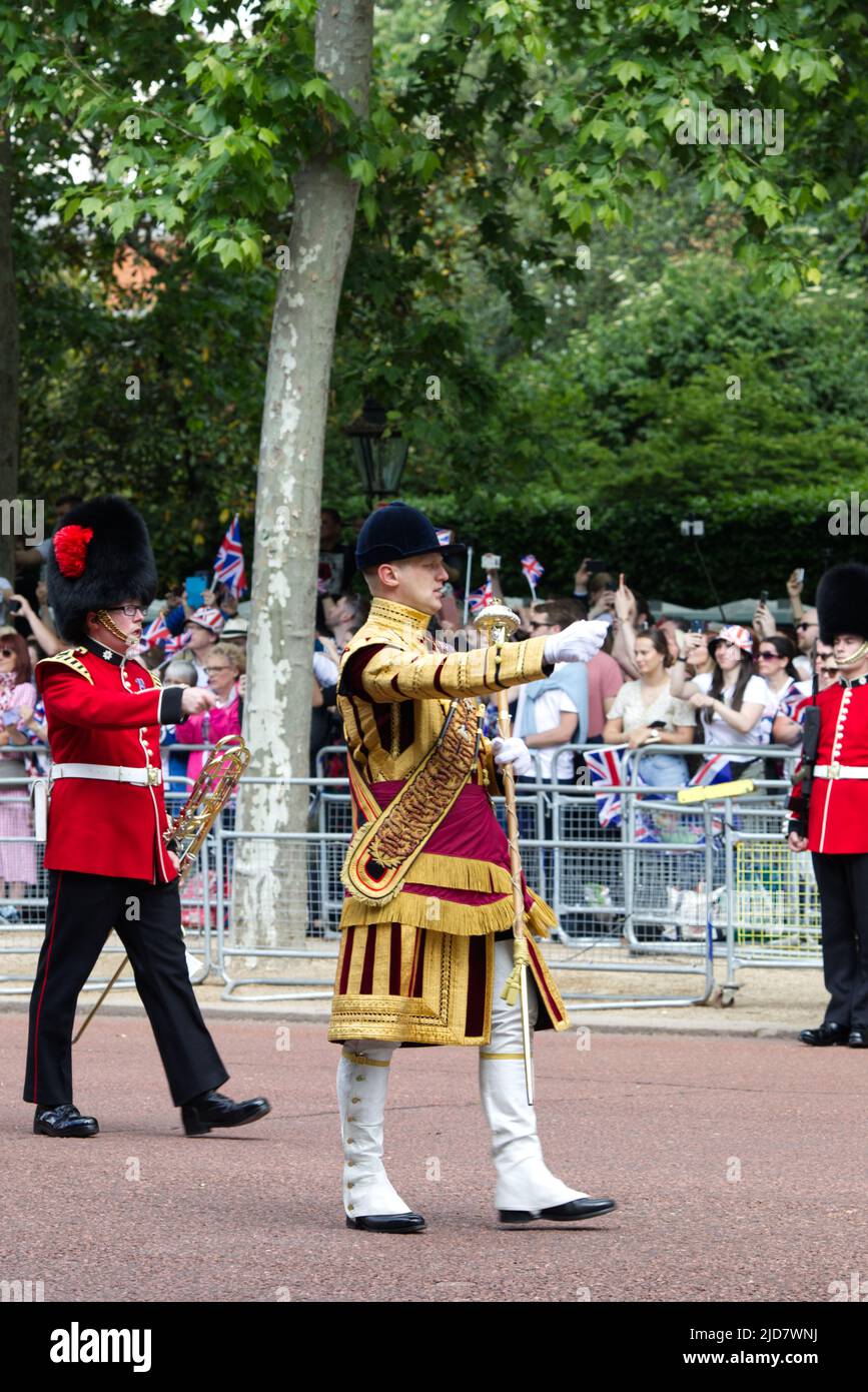 Coldstream Guards marching at trooping the colour 2022. Stock Photo