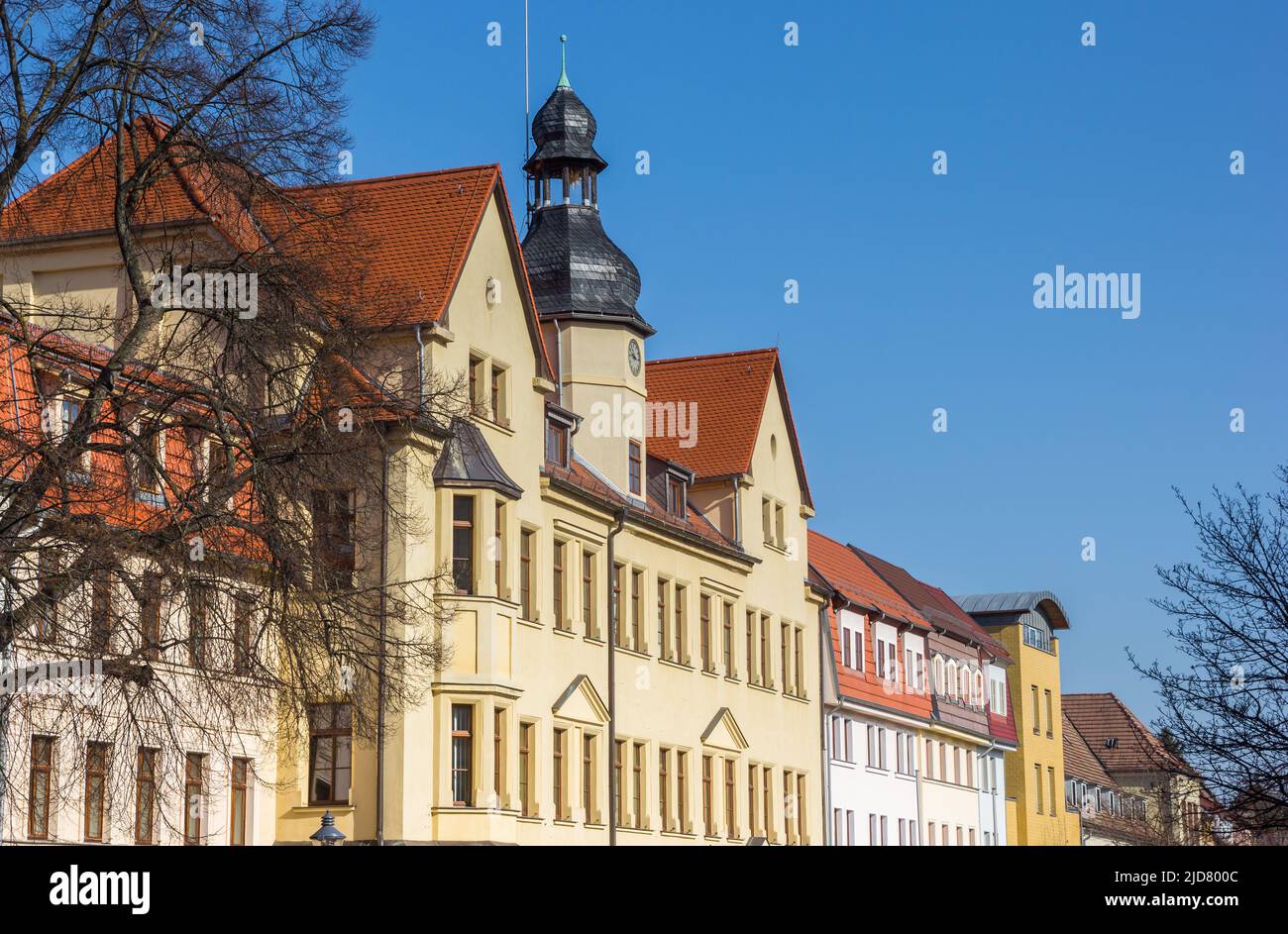 Town hall and historic houses on the market square of Hettstedt