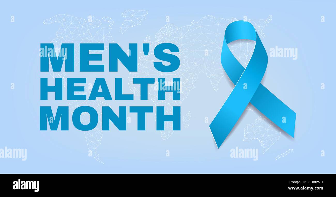 Mens health month concept. Banner template with blue ribbon awareness ...