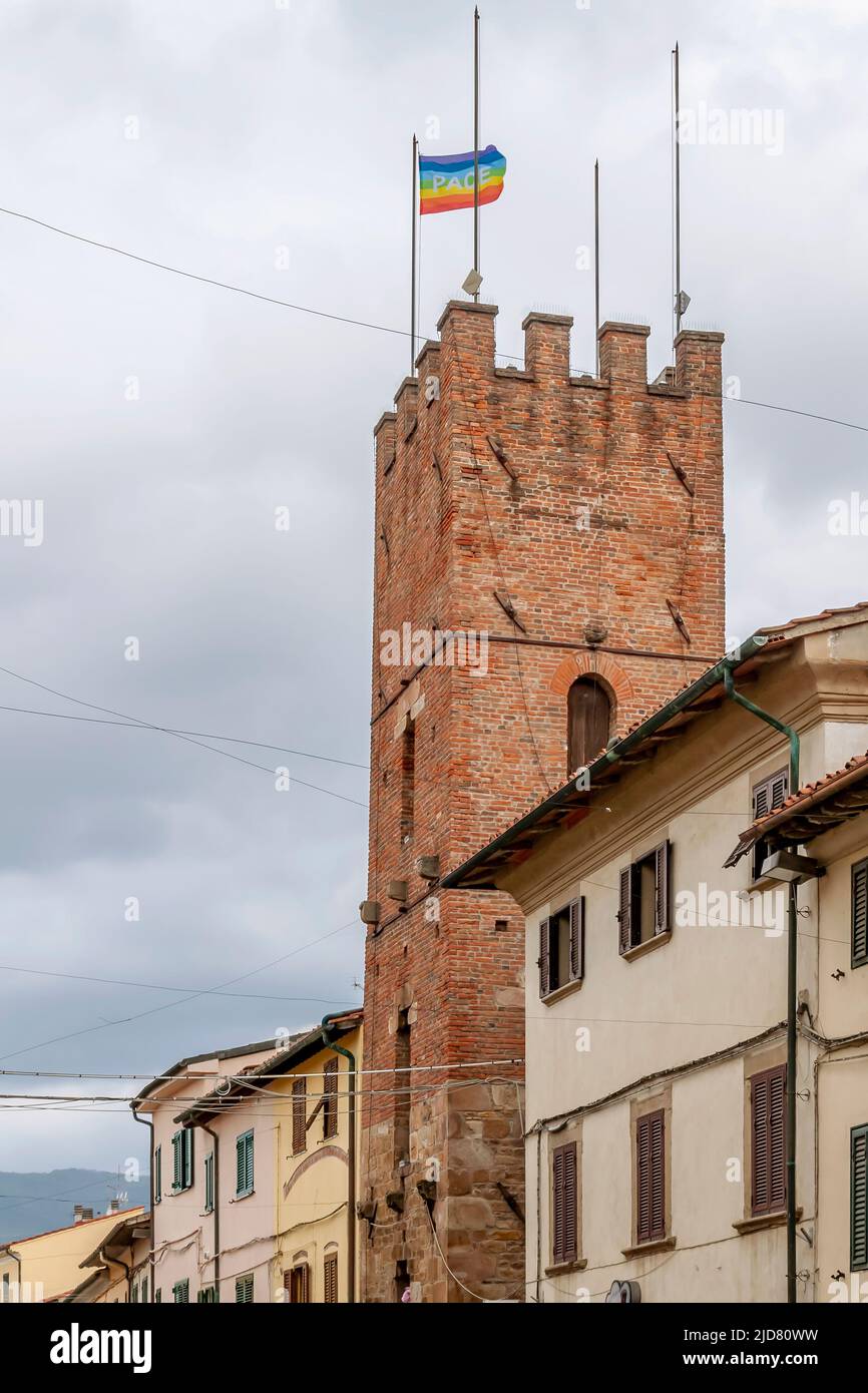 The ancient Great Tower known as the Upezzinghi in the historic center of Calcinaia, Pisa, Italy Stock Photo