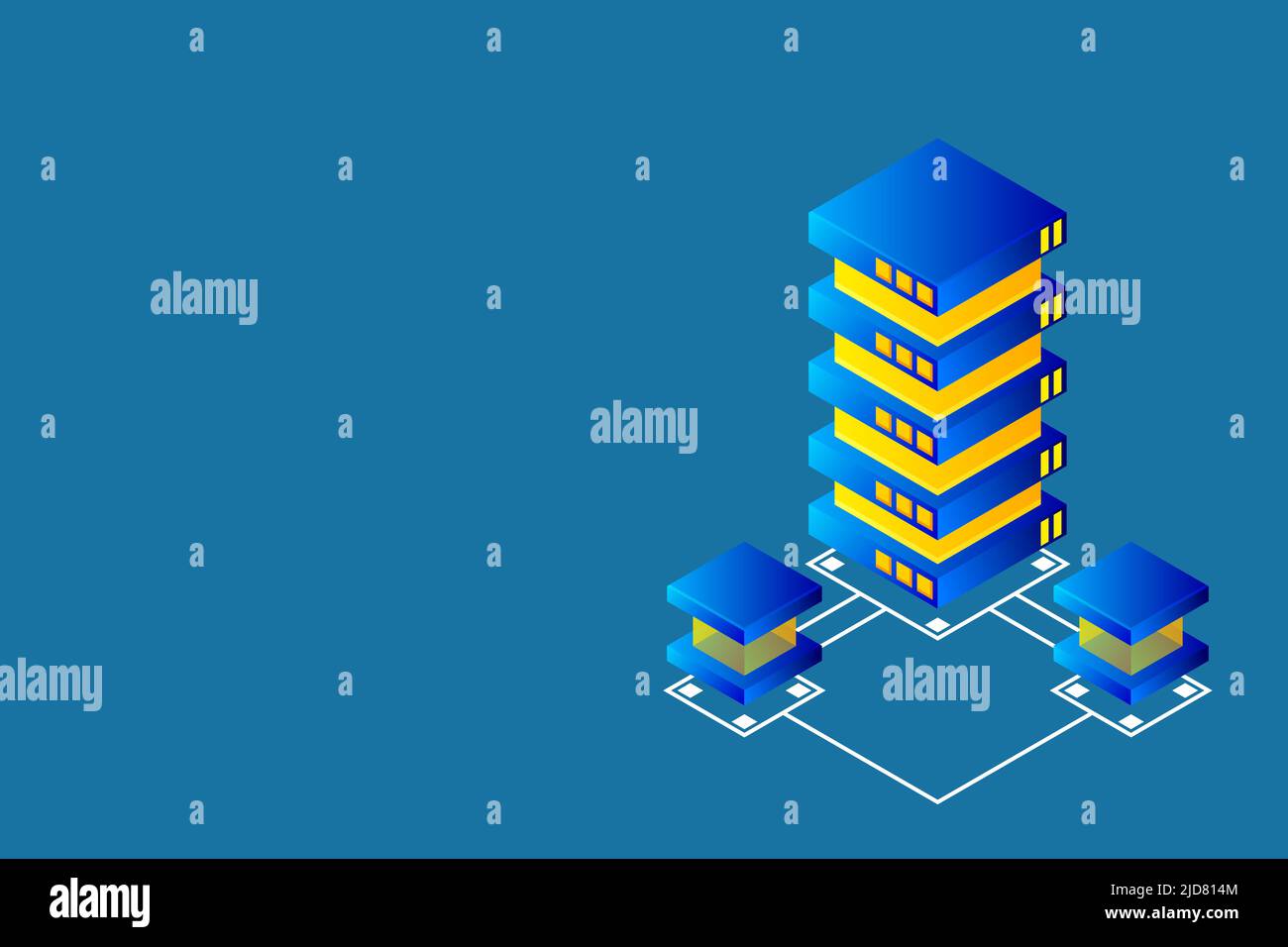 Transfer of user data to the server. Data flow. Data storage. Server. Digital space. Data center. Big Data. Conceptual illustration. Isometric vector Stock Vector
