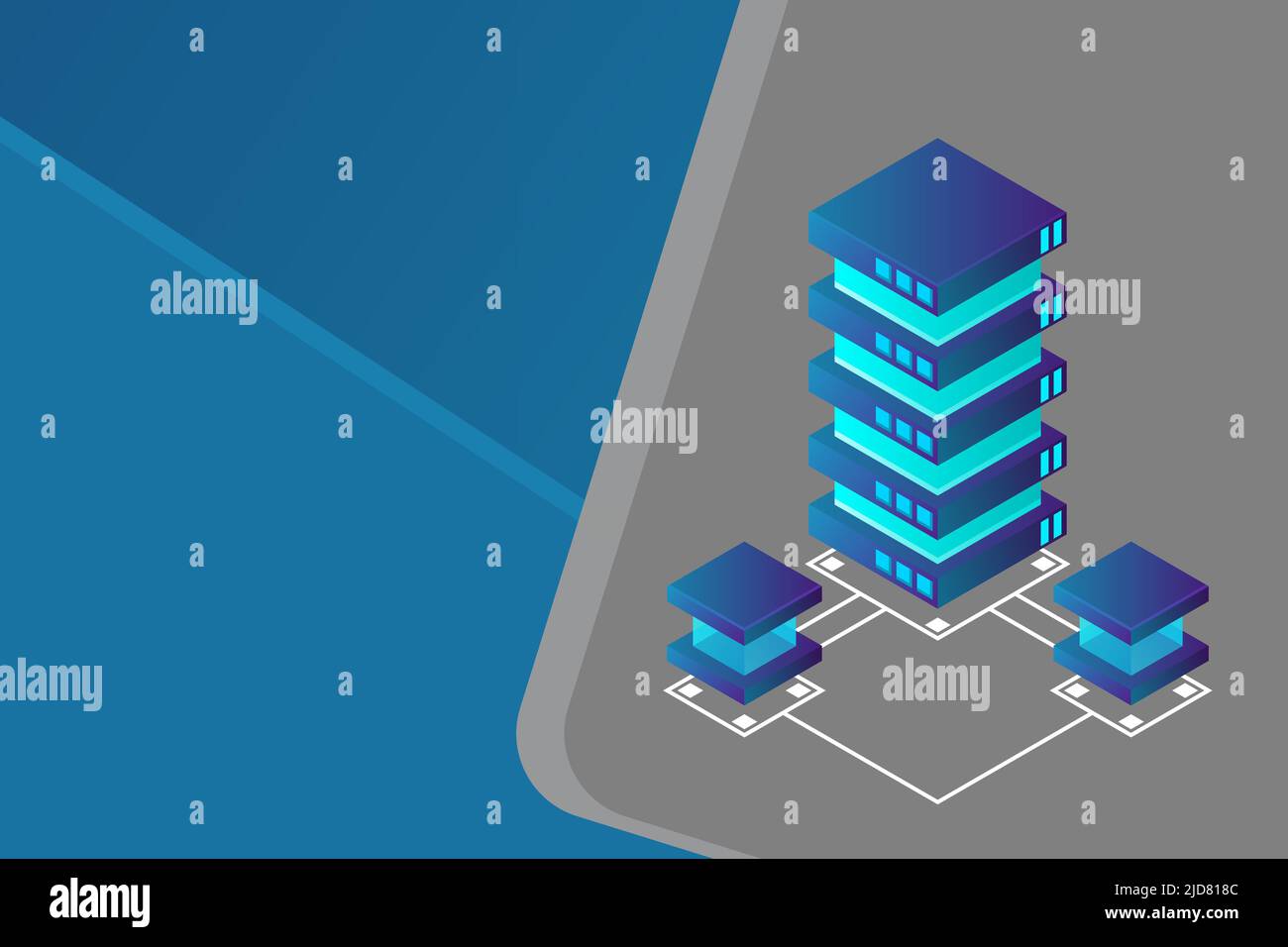 Transfer of user data to the server. Data flow. Data storage. Server. Digital space. Data center. Big Data. Conceptual illustration. Isometric vector Stock Vector