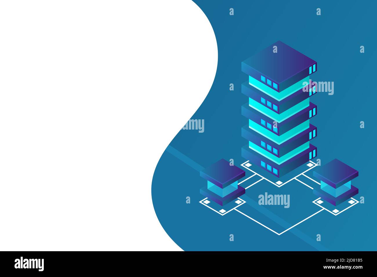 Transfer of user data to the server. Data flow. Data storage. Server. Digital space. Data center. Big Data. Conceptual illustration. Isometric vector Stock Vector