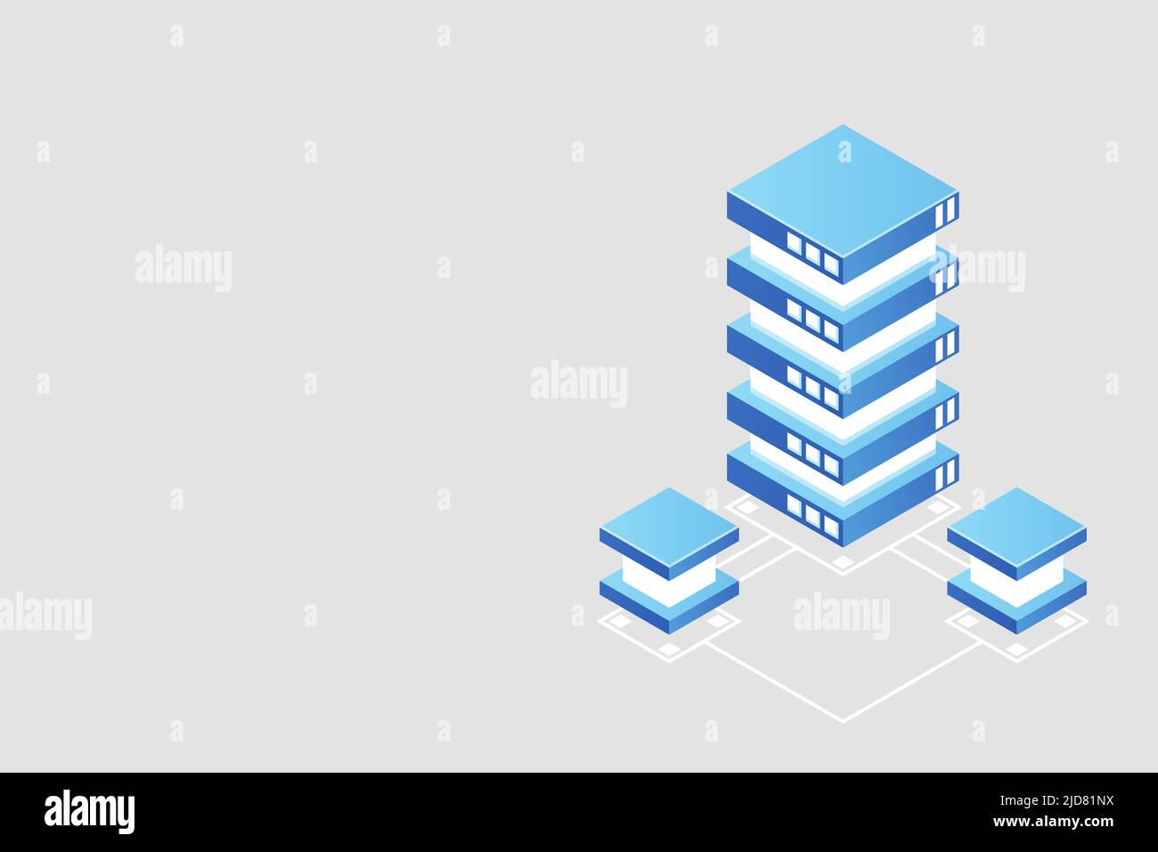 Transfer of user data to the server. Data flow. Data storage. Server. Digital space. Data center. Big Data. Conceptual illustration. Isometric vector Stock Vector