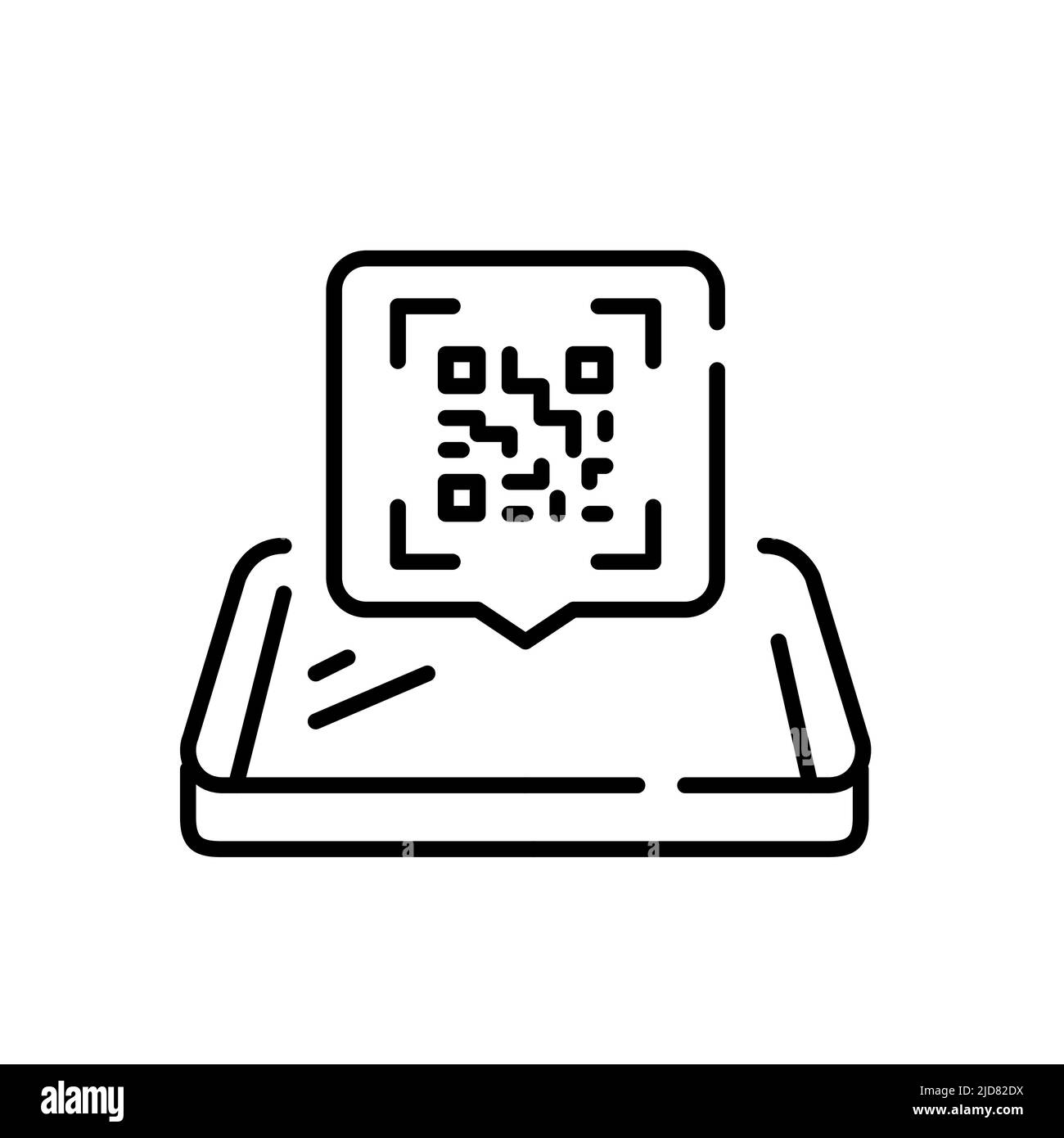 Scan a qr code message on an isometric smartphone. Pixel perfect, editable stroke line icon Stock Vector