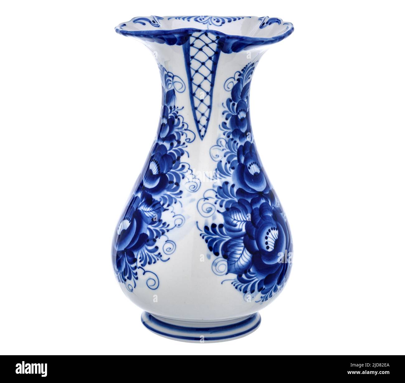 Cobalt Blue Porcelain Ceramic Vase Isolated on white. Traditional folk