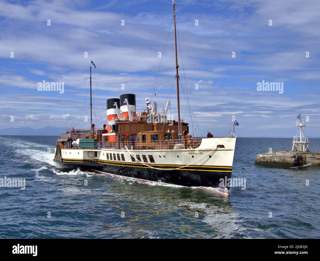 Last sea going Paddle Steamship Waverley approaching Port Ayr 15th June 2022 prior to it's 75th Anniversary cruise on the 17th June 2022 Stock Photo