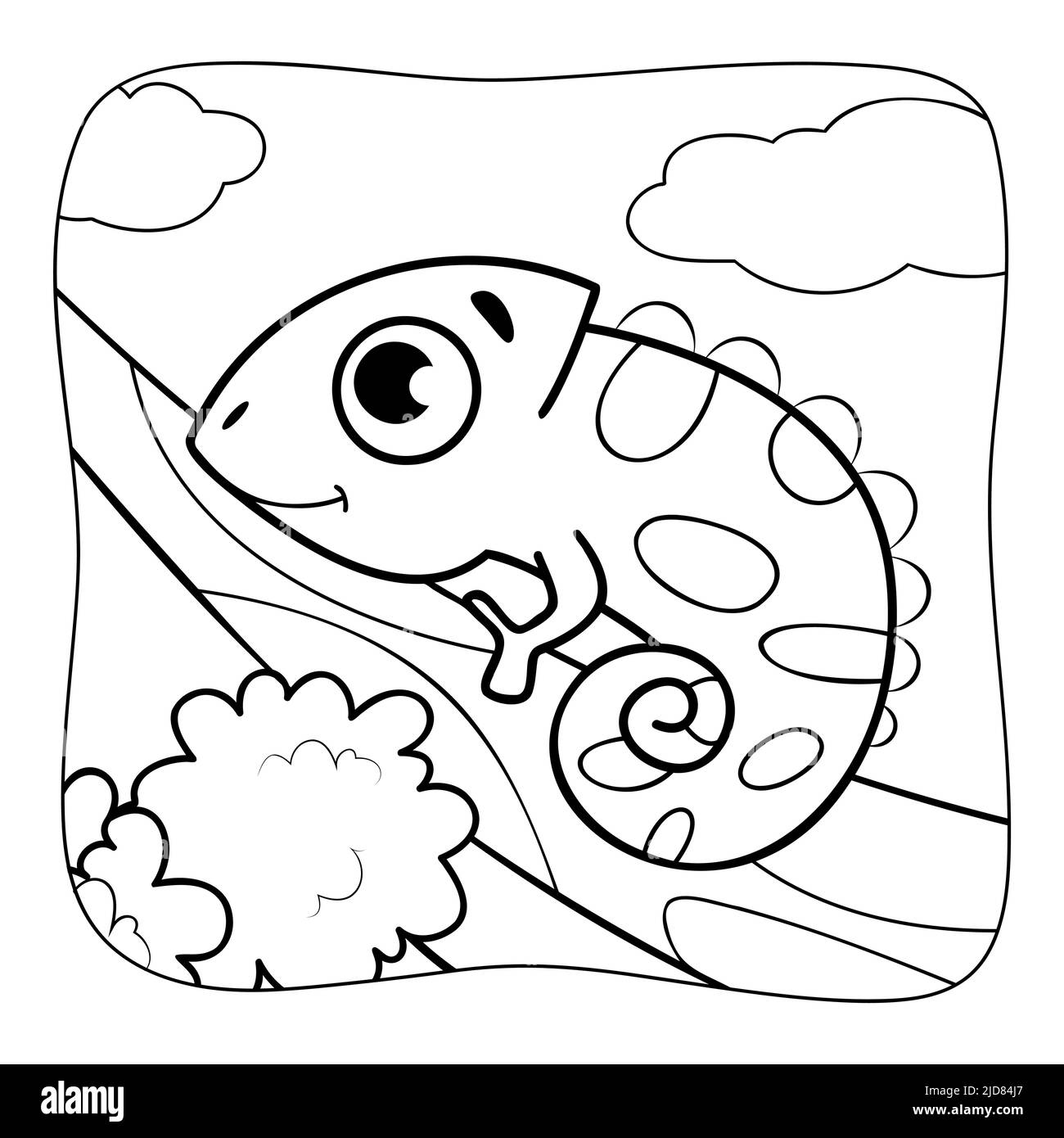 Iguana black and white. Coloring book or Coloring page for kids. Nature