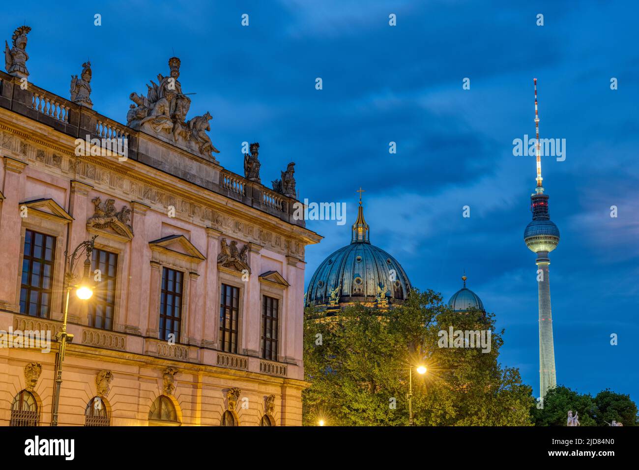 The German History Museum, the Cathedral and the TV Tower in Berlin at night Stock Photo