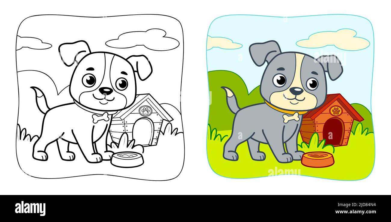 Coloring book or Coloring page for kids. Dog vector illustration