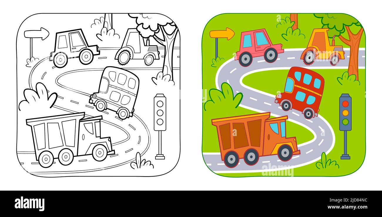 Coloring book or Coloring page for kids. Car vector illustration ...